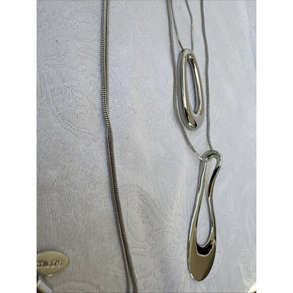 Chicos Silver Tone 19" Double Pendant Long Rope Chain Statement Necklace NEW - Picture 8 of 16